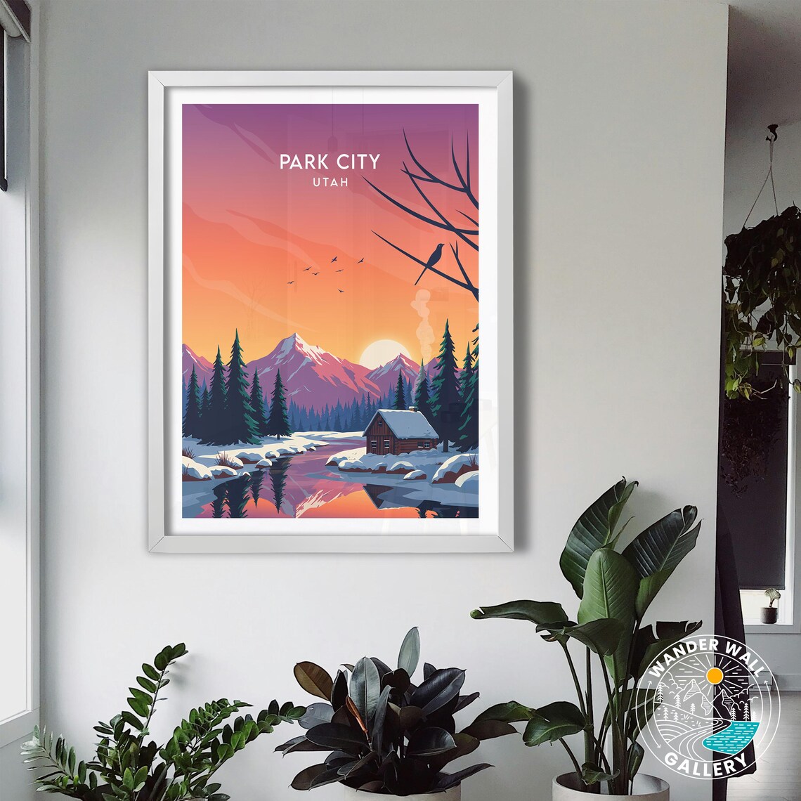 Park City Utah Winter Cabin Pink Sunset Snowy Peaks River Poster - Image 5