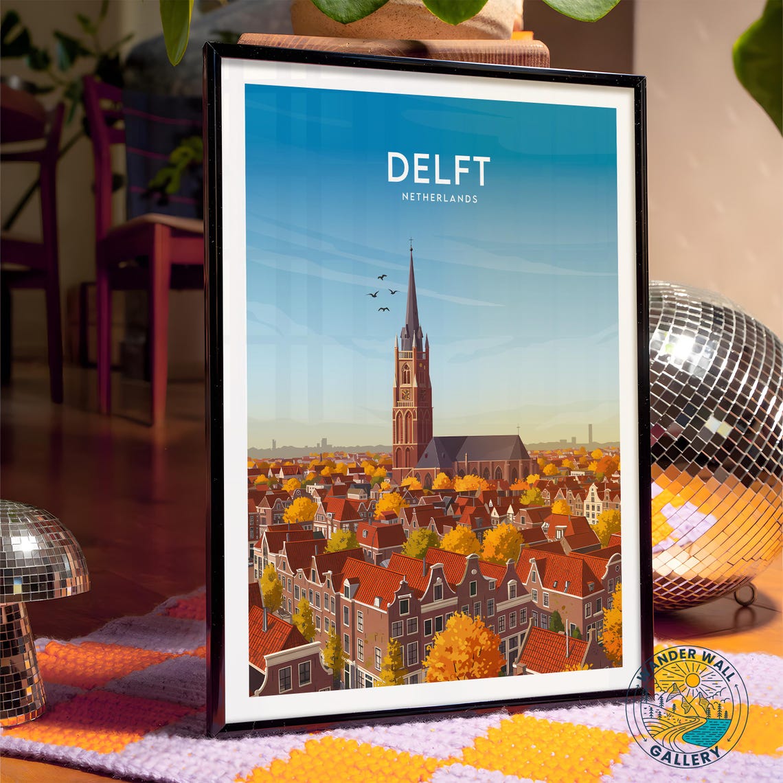 Delft Netherlands Nieuwe Kerk Old Town Autumn Rooftops Poster - Image 4