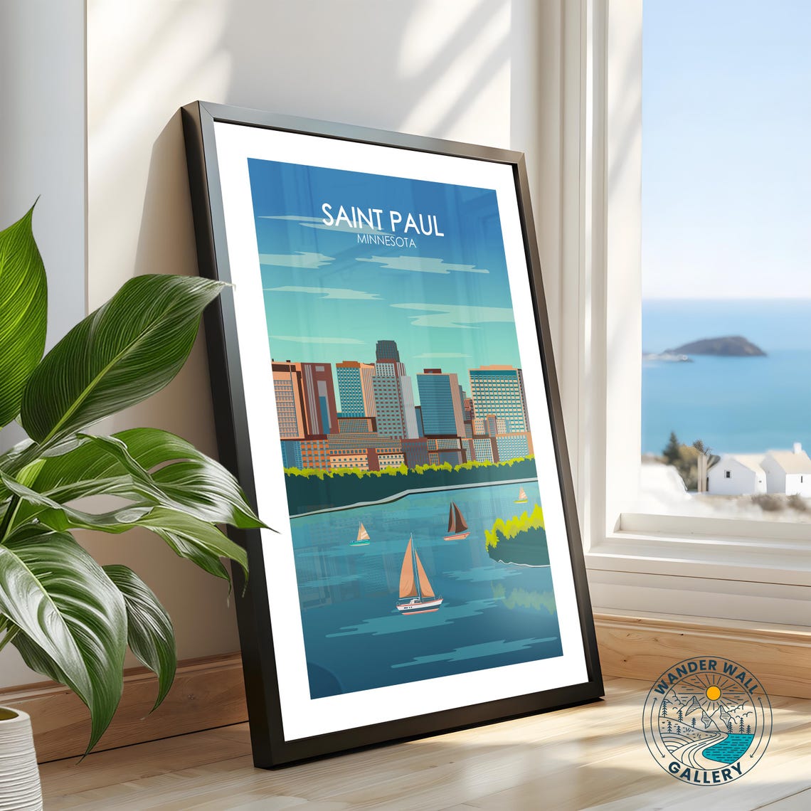 Saint Paul Minnesota Skyline River Sailing Sunset View Poster - Image 2
