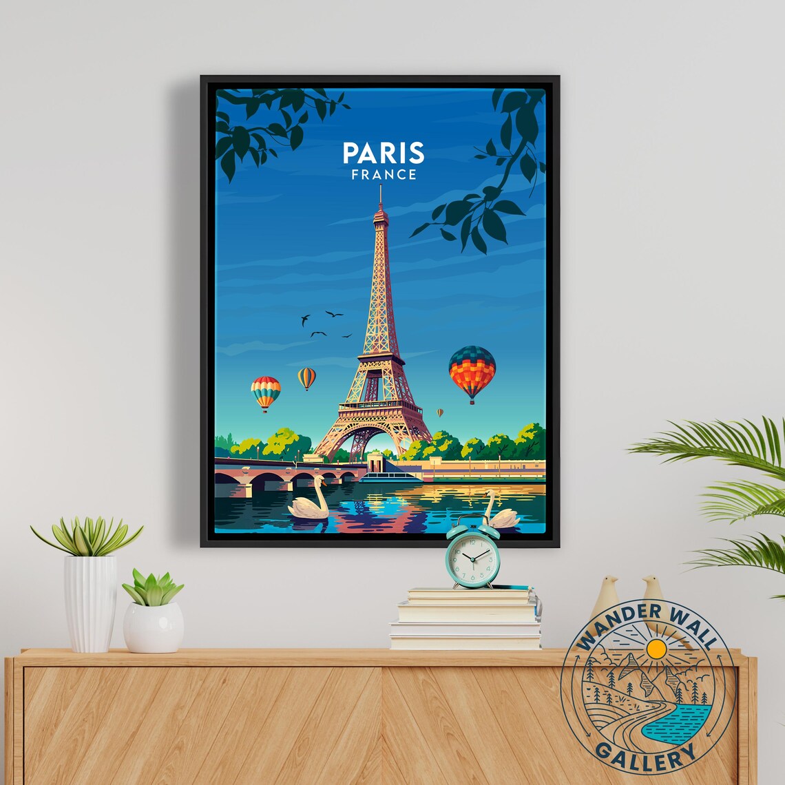 Paris France Eiffel Tower Hot Air Balloons River Swans Poster - Image 5