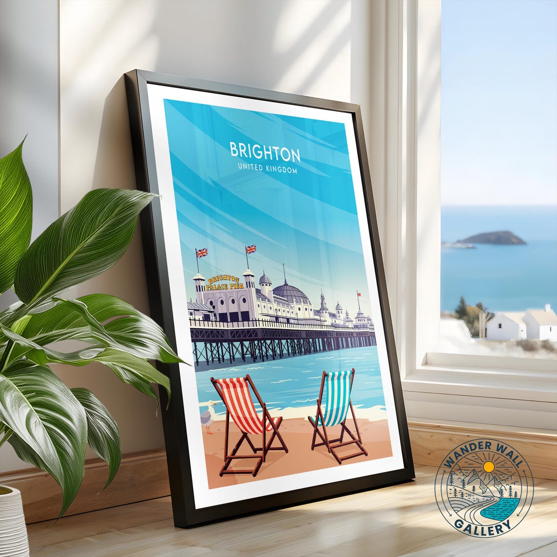 Brighton England Palace Pier Beach Chairs Retro Travel Poster - Image 2