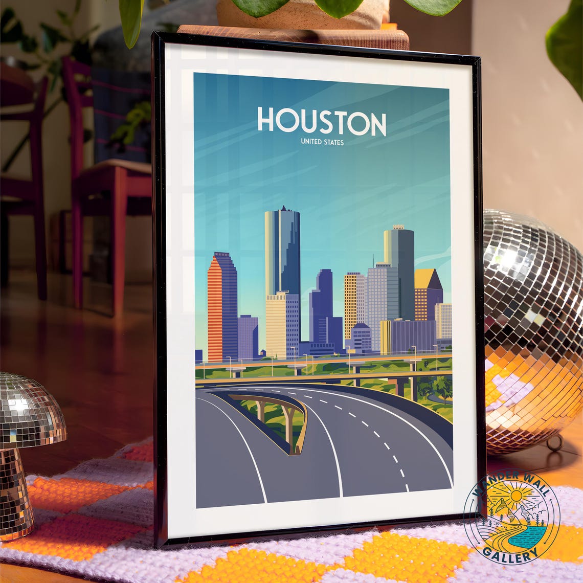 Houston Texas Downtown Highway Overpass Skyline Travel Poster - Image 4