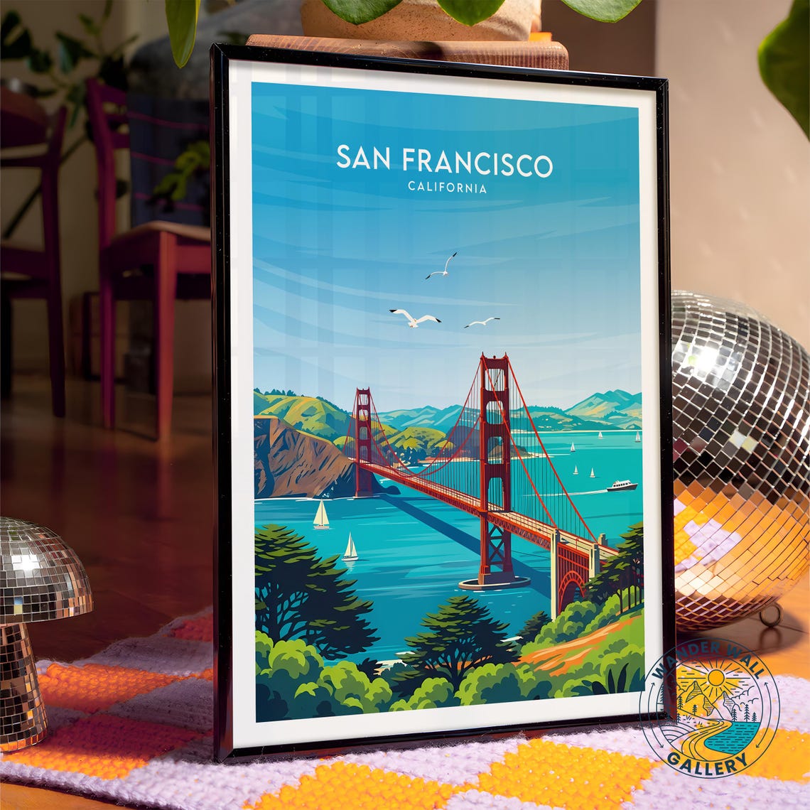 San Francisco Golden Gate Bridge Ocean View Retro Travel Poster - Image 4