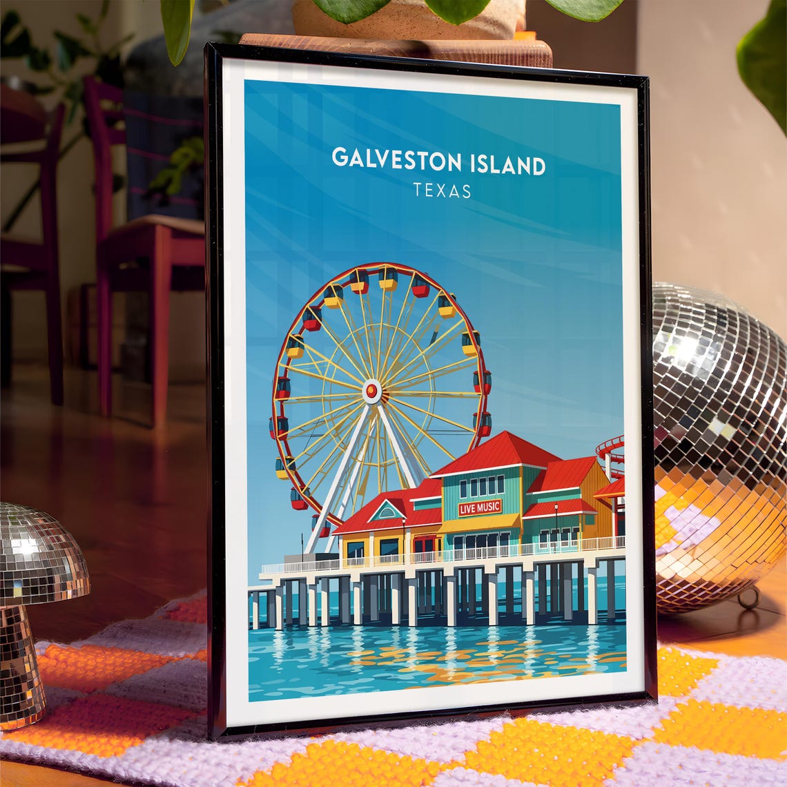 Galveston Island Texas Pier Amusement Park Ferris Wheel Poster - Image 4