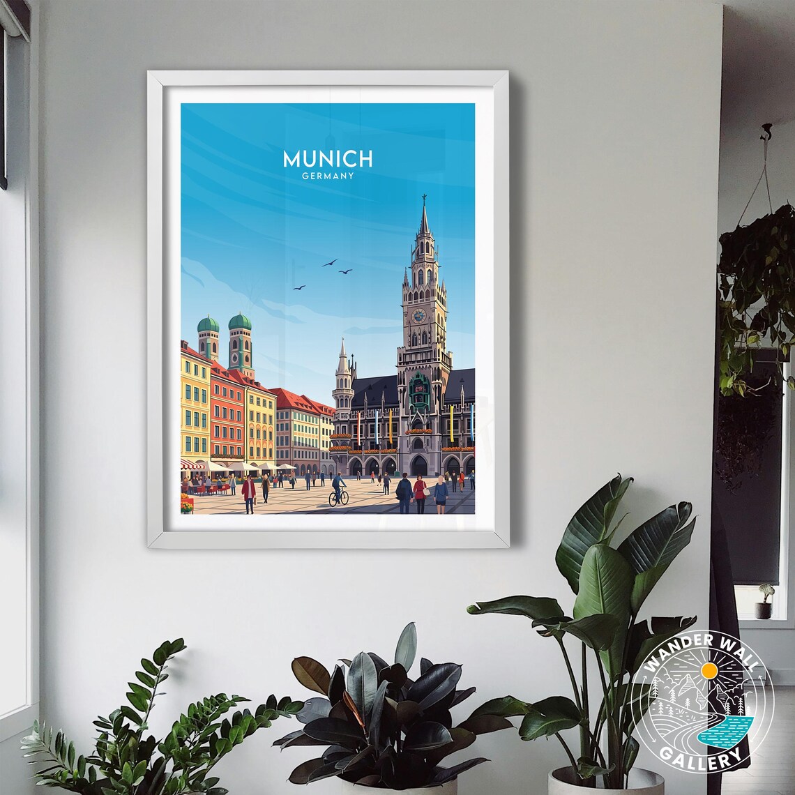 Munich Germany Marienplatz New Town Hall Retro Travel Poster - Image 3