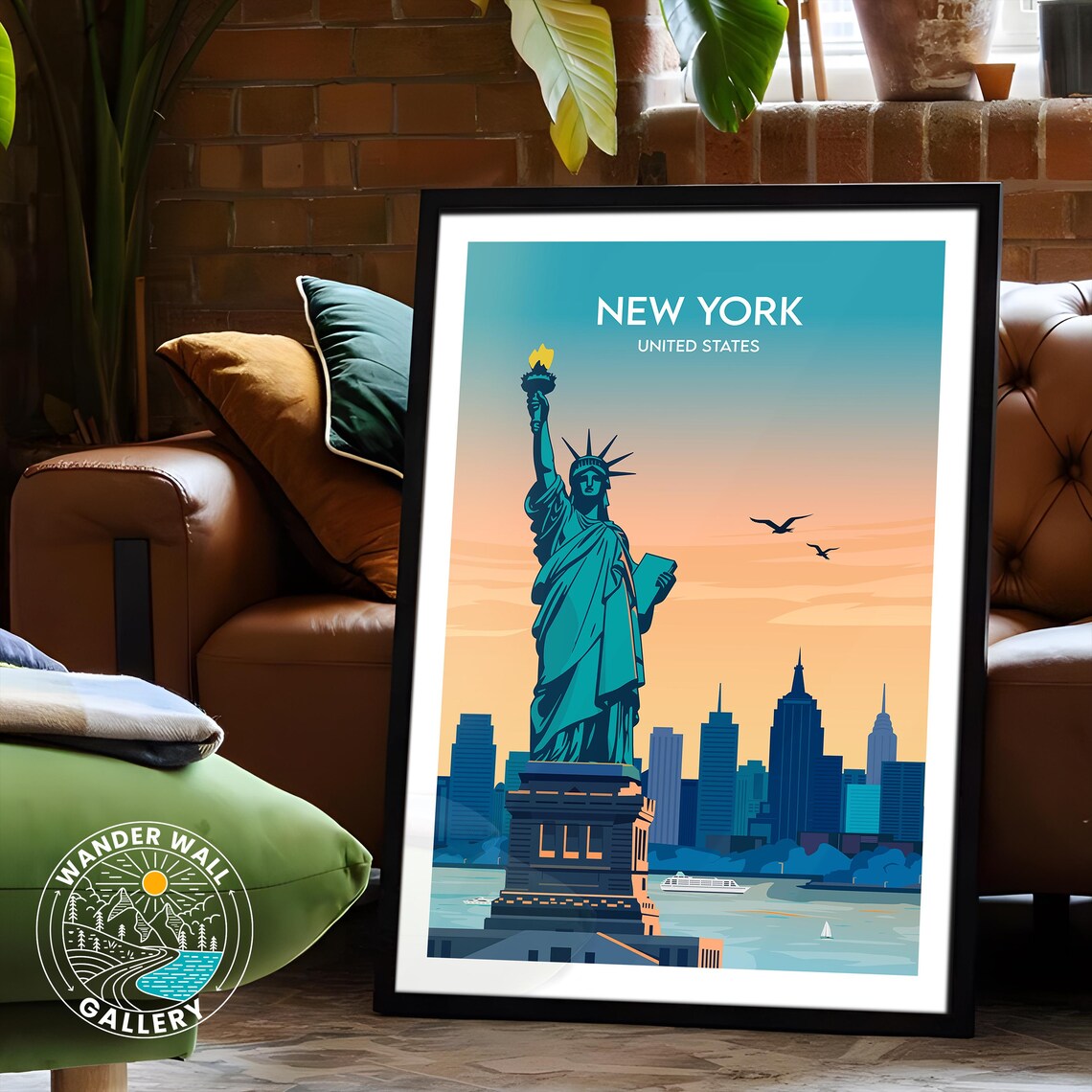 New York City Statue of Liberty Skyline Sunset Travel Poster - Image 6