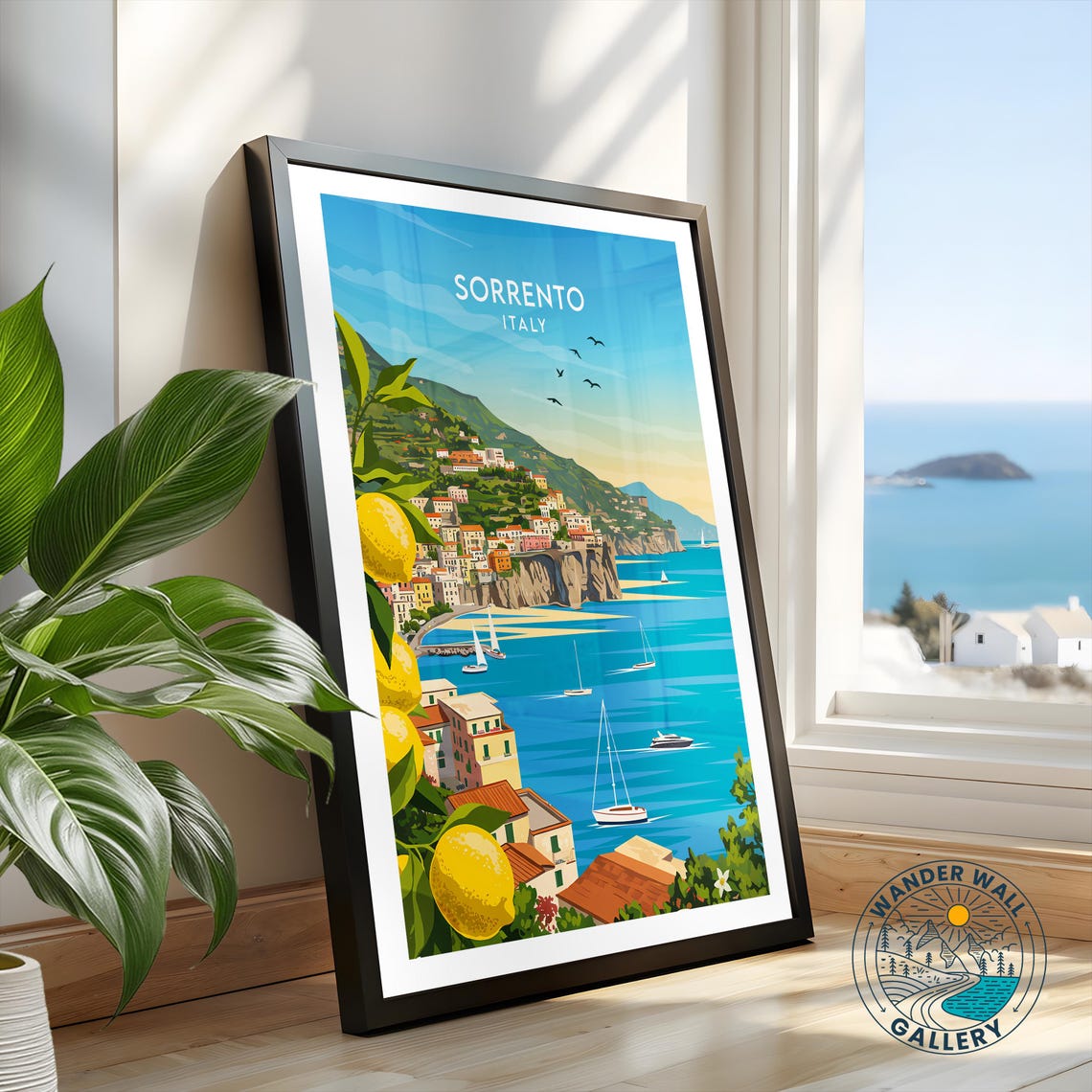 Sorrento Italy Coastal Cliffs Lemon Grove Sailboats Sea View Poster - Image 2