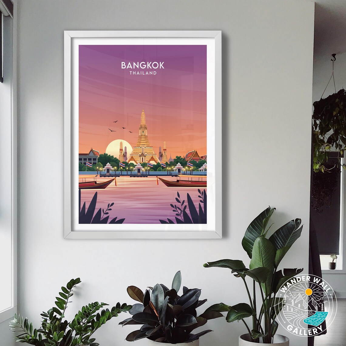 Bangkok Thailand Riverside Temple of Dawn Sunset Travel Poster - Image 3
