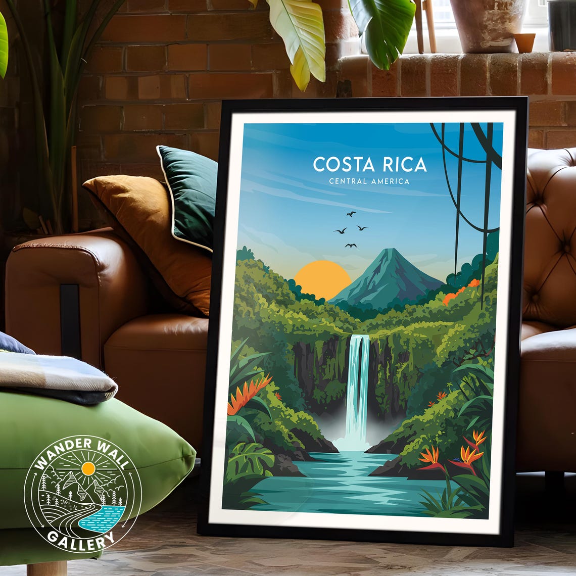Costa Rica Travel Poster Tropical Waterfall Volcano Print Landscape Wall Art Personalized Home Decor Gift - Image 6