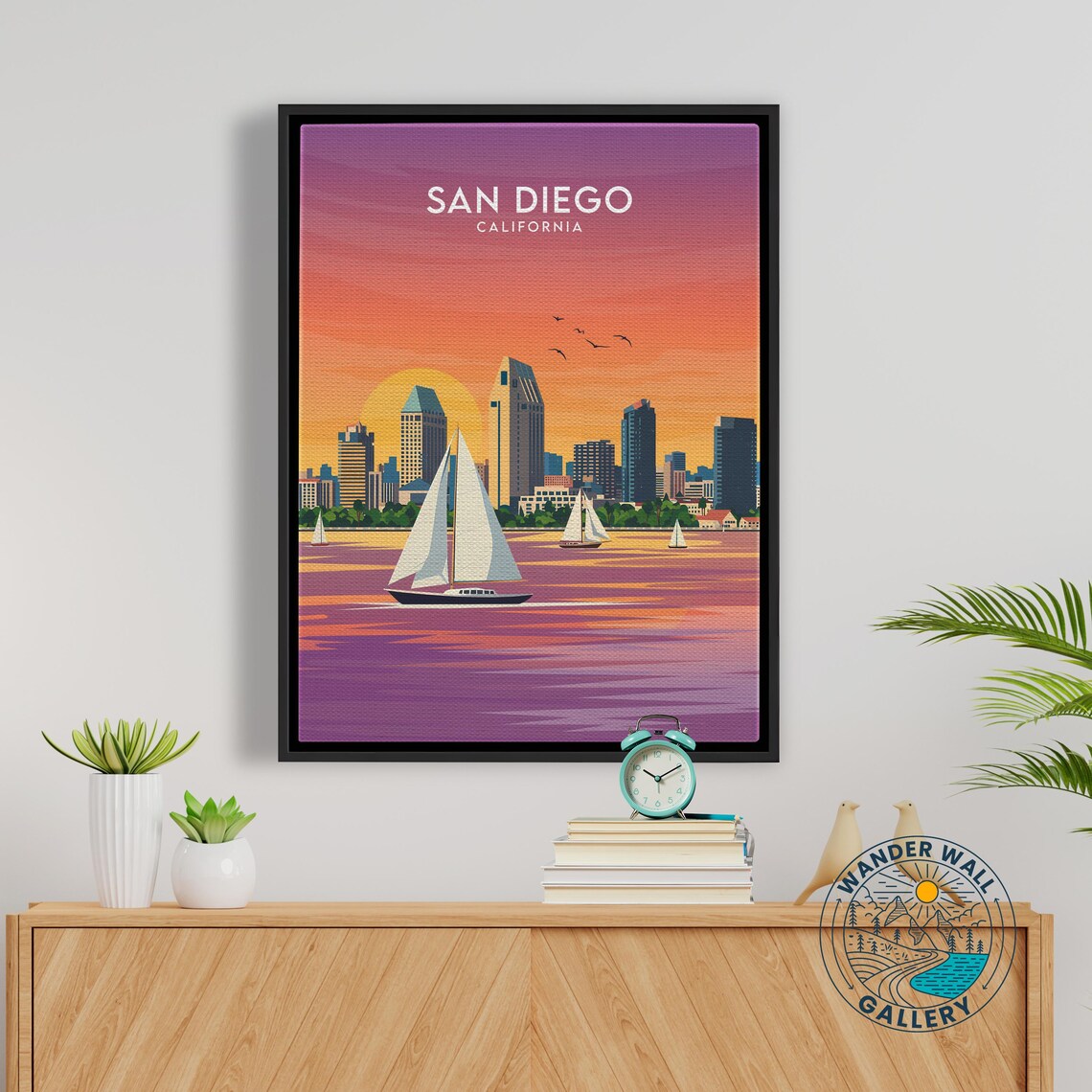San Diego California Skyline Sailboats Golden Sunset Bay Travel Poster - Image 5