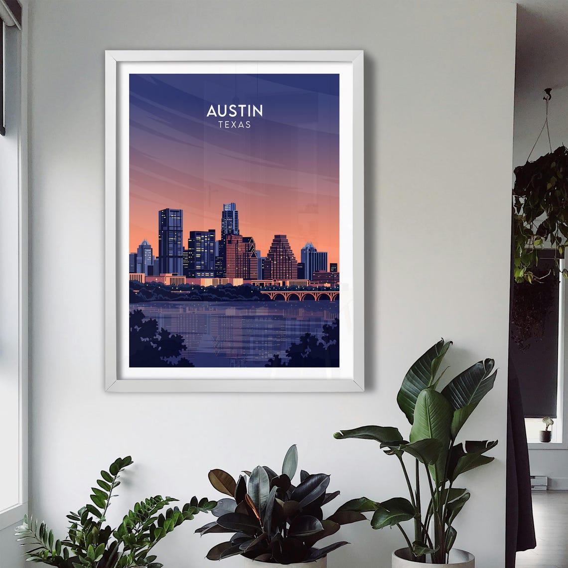 Austin Texas Sparkling City Lights Skyline Bridge Evening Poster - Image 3