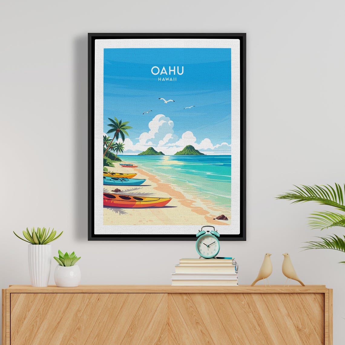 Oahu Hawaii Beach Kayaks Coconut Palms Turquoise Water Poster - Image 5