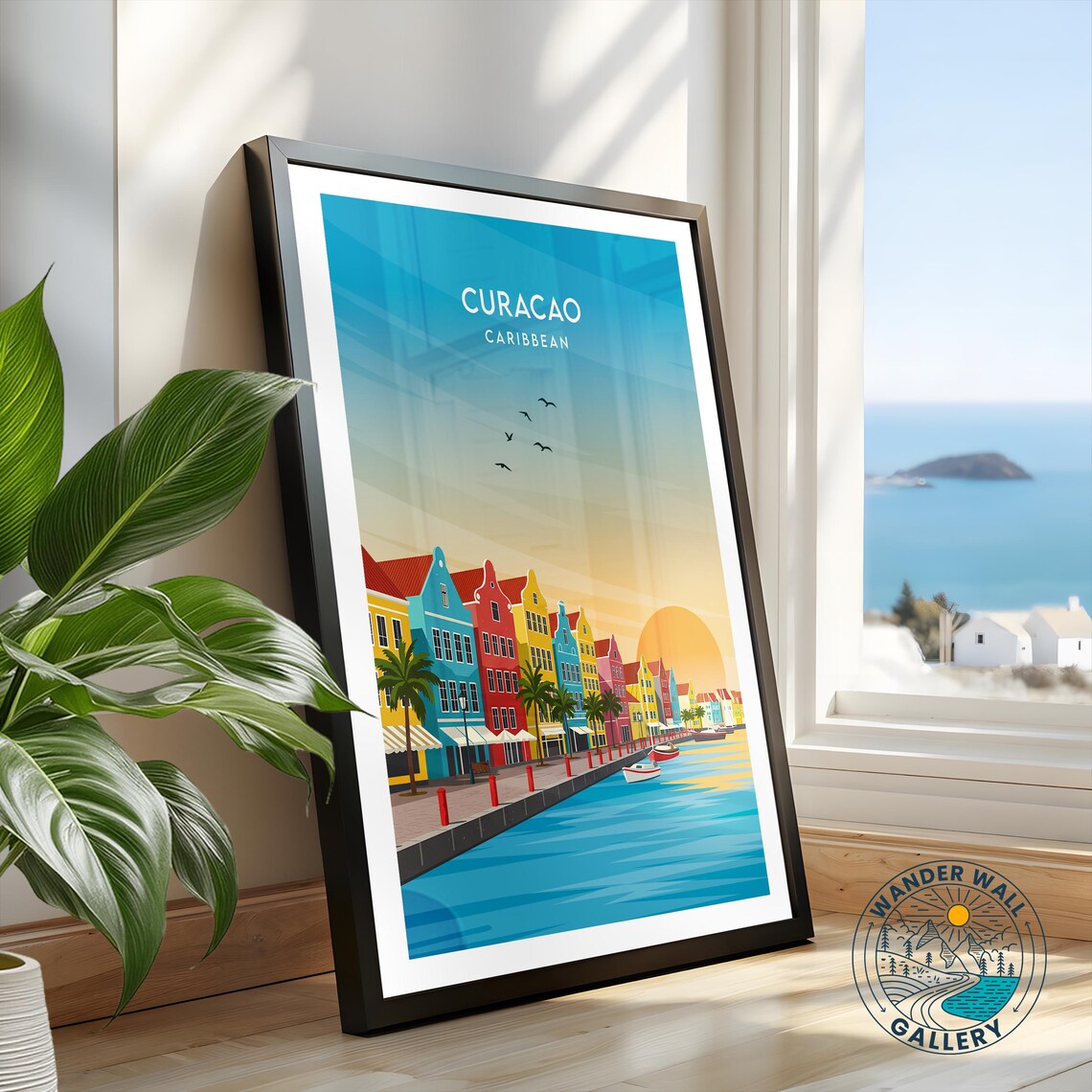 Curacao Caribbean Colorful Waterfront Sunset Dutch Houses Travel Poster - Image 2