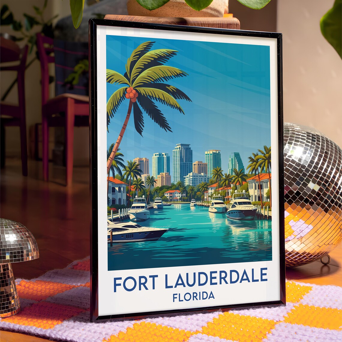 Fort Lauderdale Florida Marina Luxury Yachts Palm Skyline Poster - Image 4