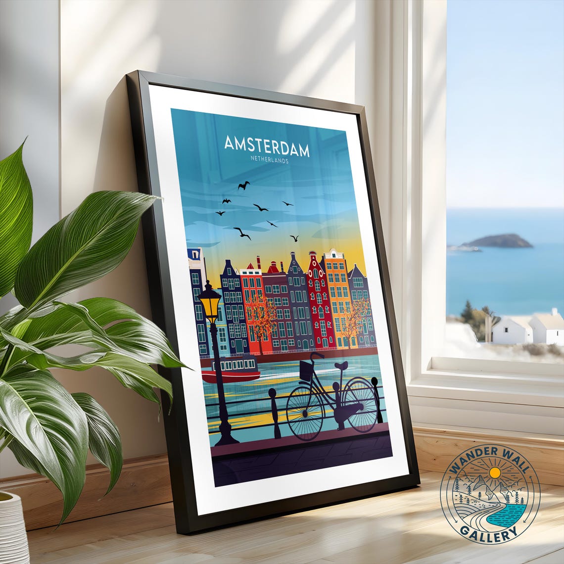 Amsterdam Netherlands Canal Houses Bicycle Sunset Cityscape Poster - Image 2