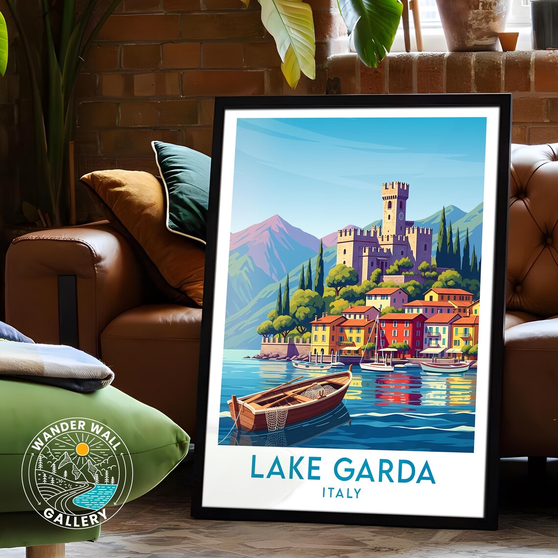 Lake Garda Italy Medieval Castle Lakeside Boats Travel Poster - Image 6
