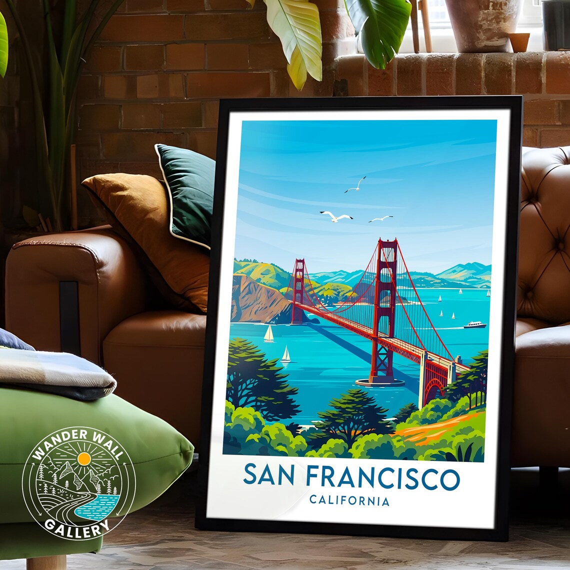 San Francisco Golden Gate Bridge Bay Sunset Retro Travel Poster - Image 6