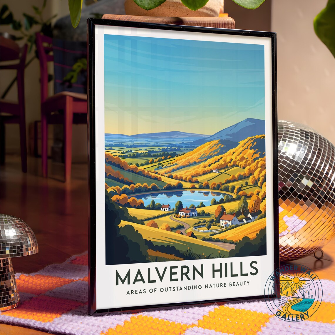 Malvern Hills Autumn Valley Lake and Cottages Vintage Travel Poster - Image 4