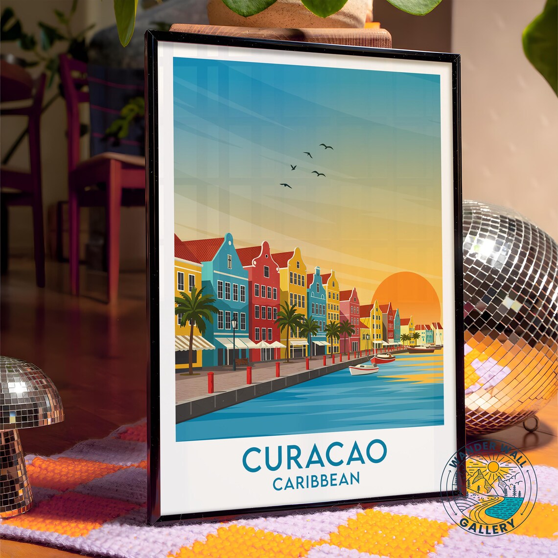 Curacao Caribbean Willemstad Harbor Sunset Colorful Houses Art Poster - Image 4