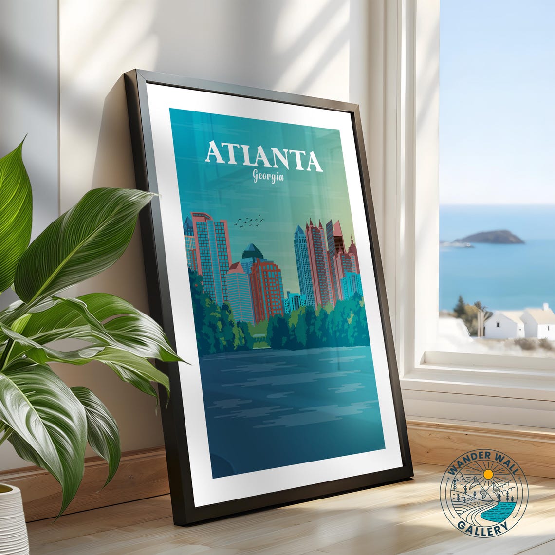 Atlanta Georgia Sunset Skyline Cityscape Retro Travel Poster - Image 2