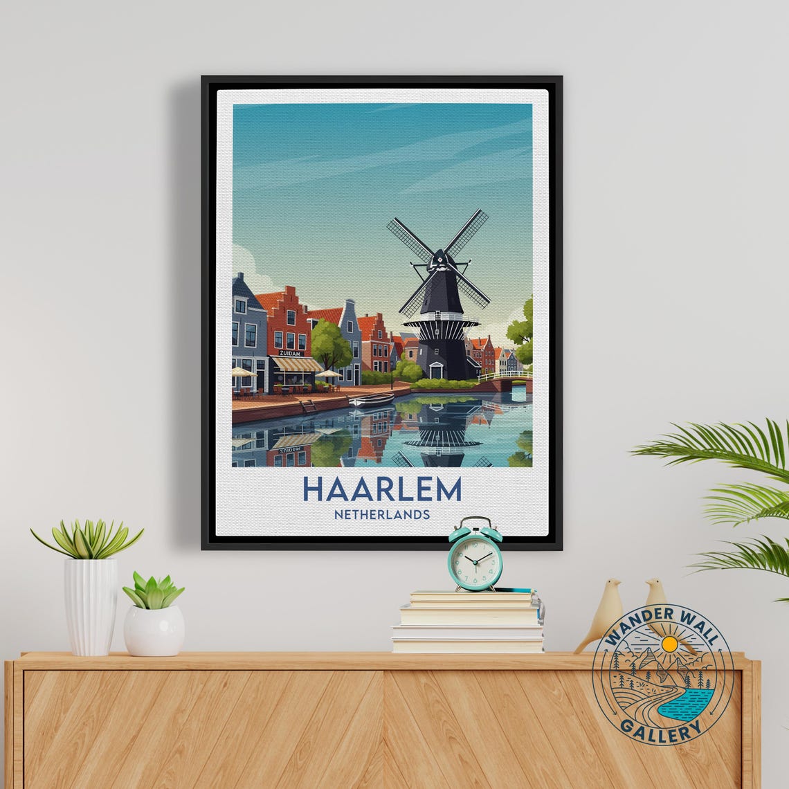 Haarlem Netherlands Canal Windmill Riverside Cafe Travel Poster - Image 5