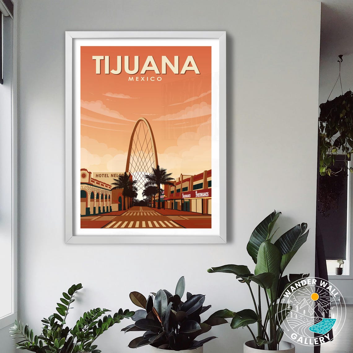 Tijuana Mexico Monumental Arch Avenida Palm Sunset Retro Travel Poster - Image 3
