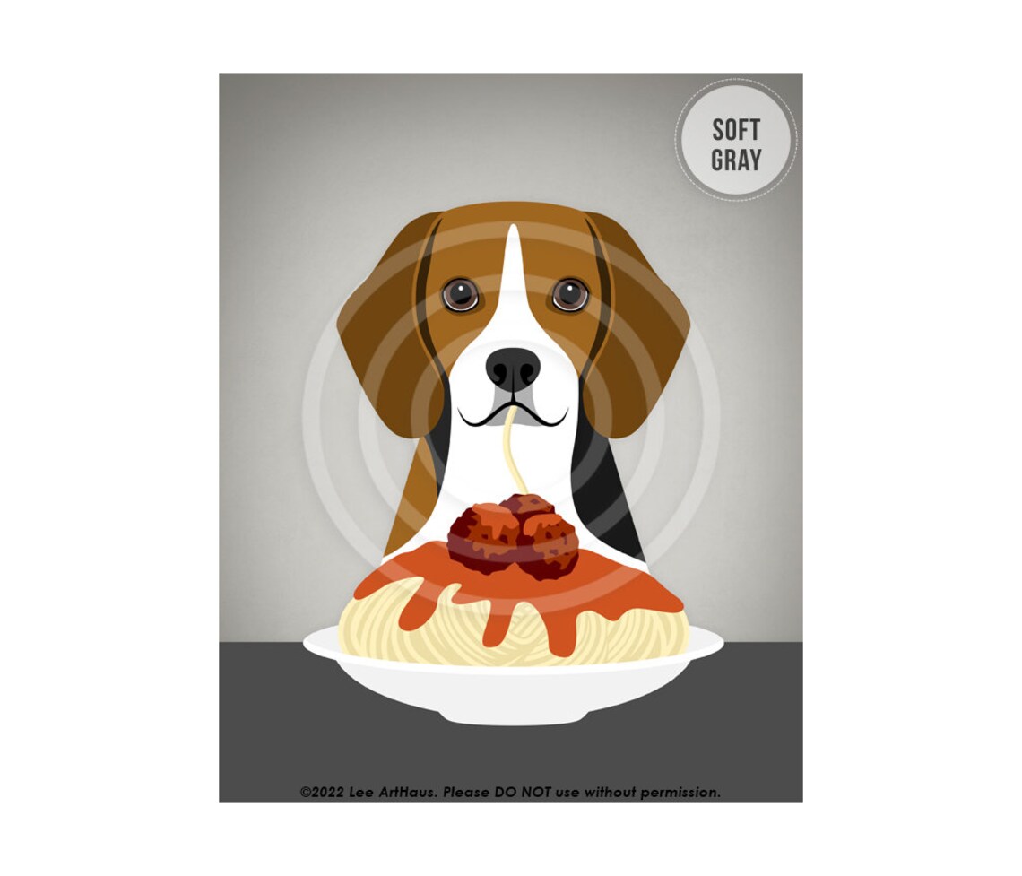 Beagle Eating Spaghetti And Meatballs Cute Funny Dog Food Art Poster