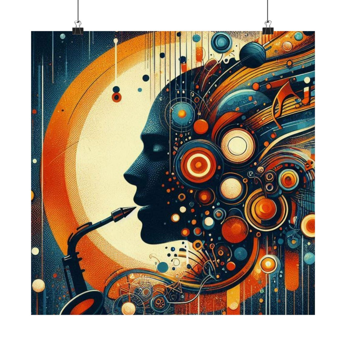 Saxophonist Silhouette Dissolving into Music Abstract Art Poster - Image 7