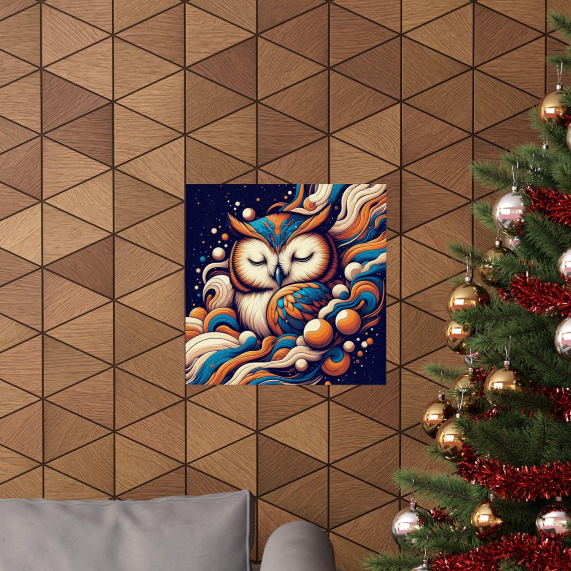 Sleeping Owl Wrapped in Dreamy Orange and Teal Swirls Poster - Image 6