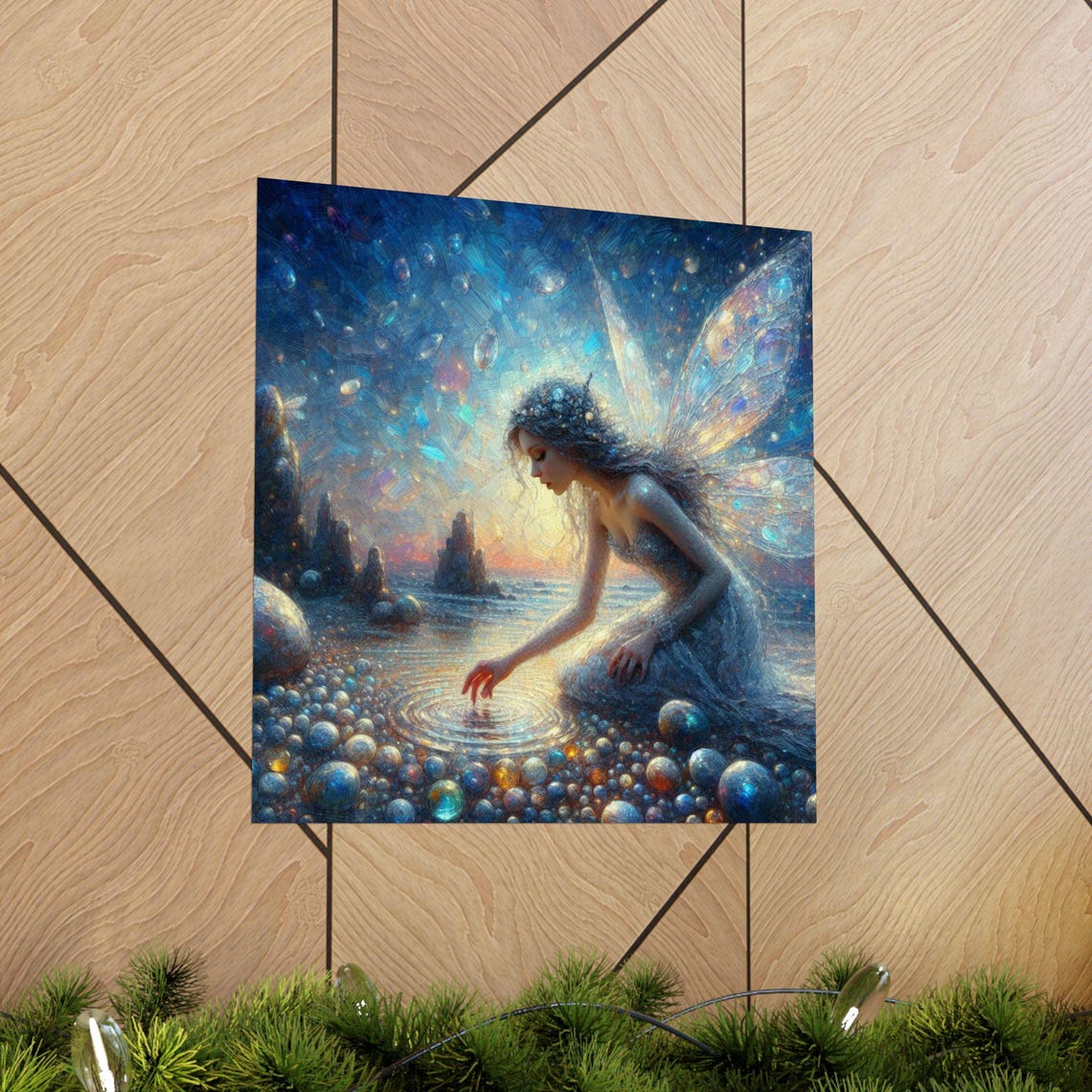 Fairy Touching Water Ripples on Pebble Shore at Dusk Art Poster - Image 5