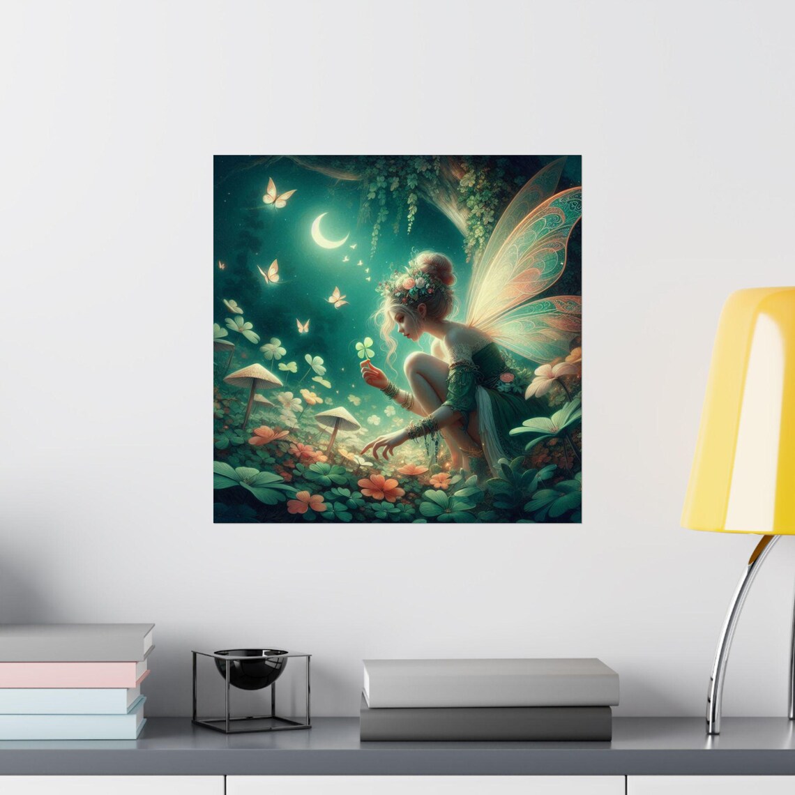 Moonlit Fairy in a Magical Mushroom Forest Night Garden Poster - Image 2