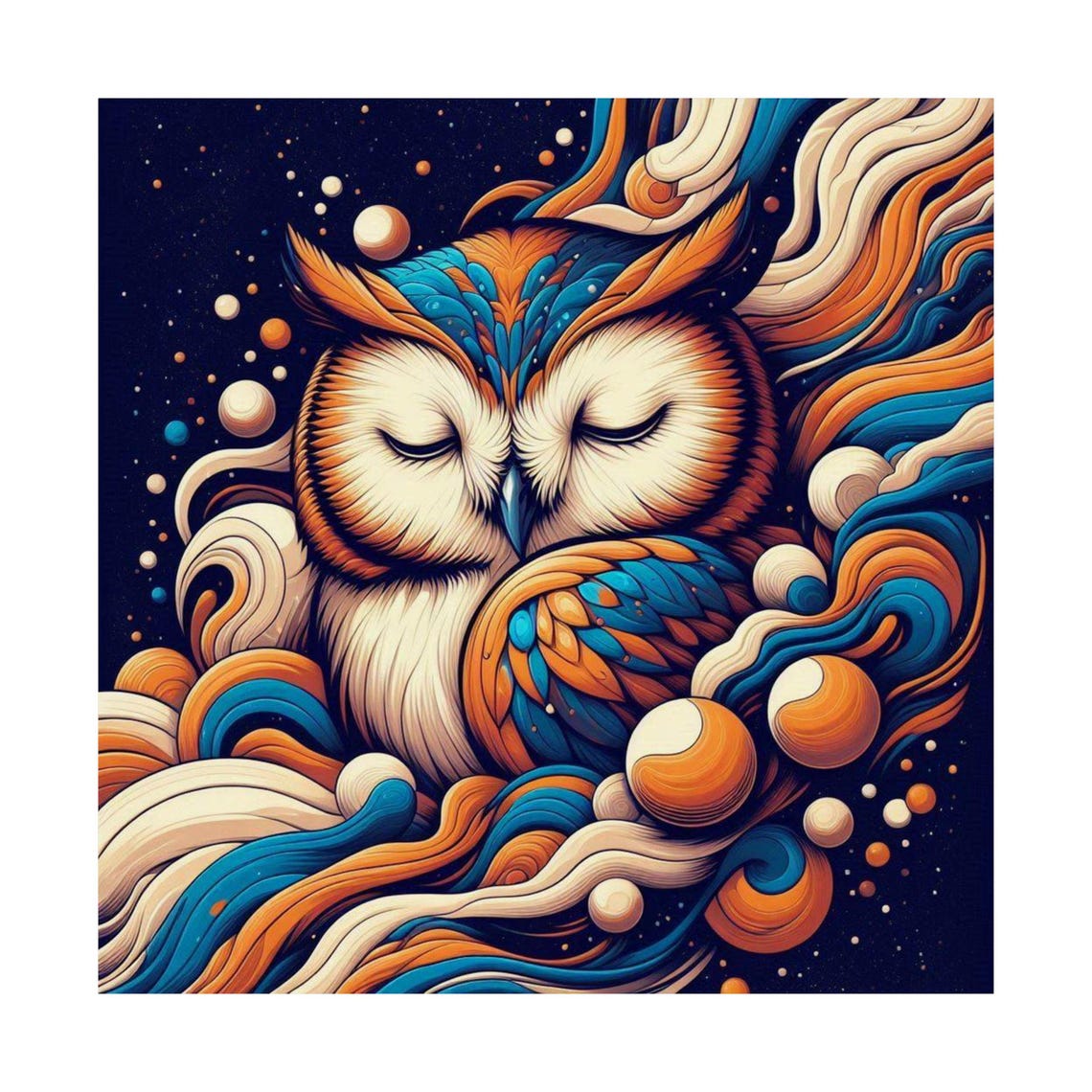Sleeping Owl Wrapped in Dreamy Orange and Teal Swirls Poster - Image 7
