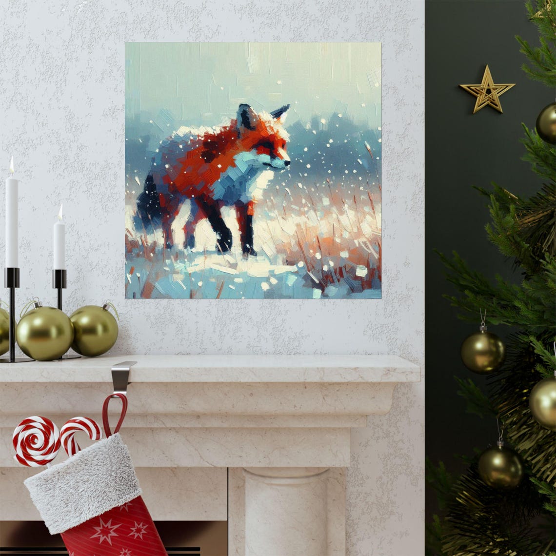 Red Fox Walking Through Falling Snow in a Winter Forest Poster - Image 3