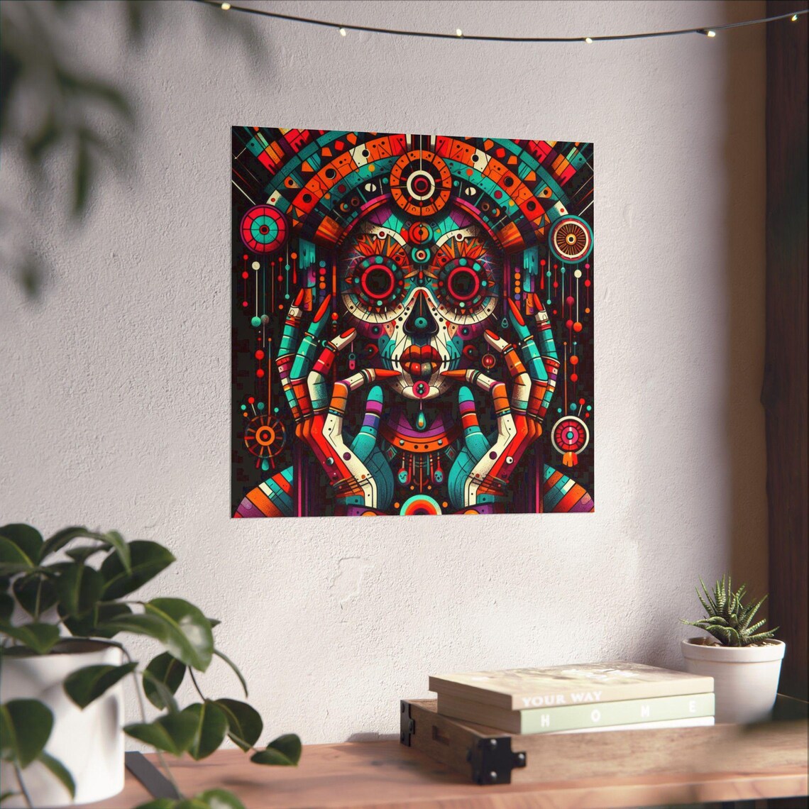 Colorful Day of the Dead Sugar Skull Face Tribal Style Art Poster - Image 4