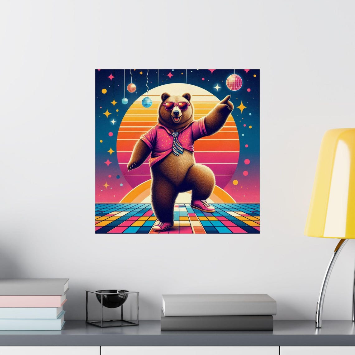 Groovy Retro Disco Dancing Bear in Sunglasses Funny Art Poster - Image 2