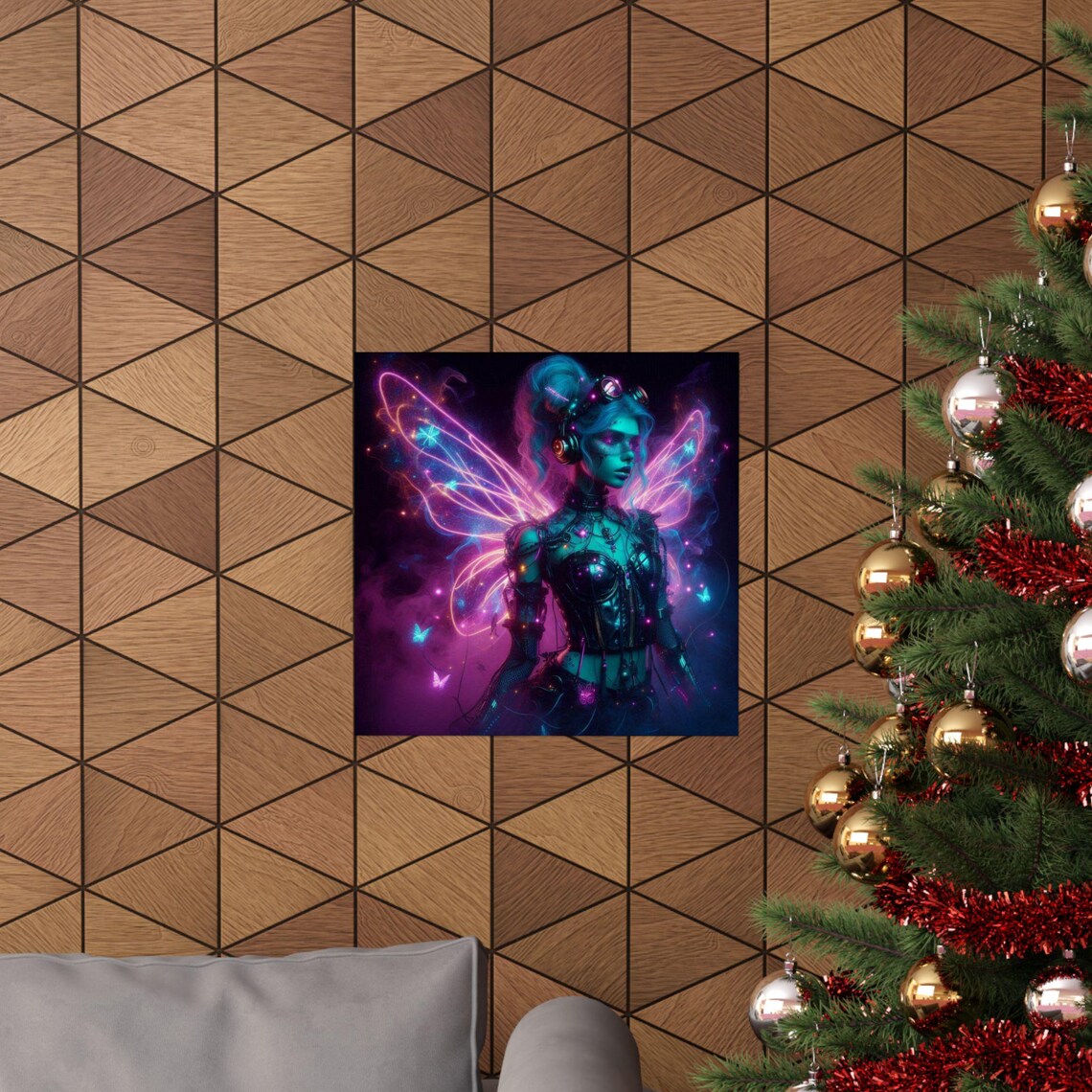 Cyberpunk Neon Fairy with Glowing Magenta Wings Fantasy Art Poster - Image 6