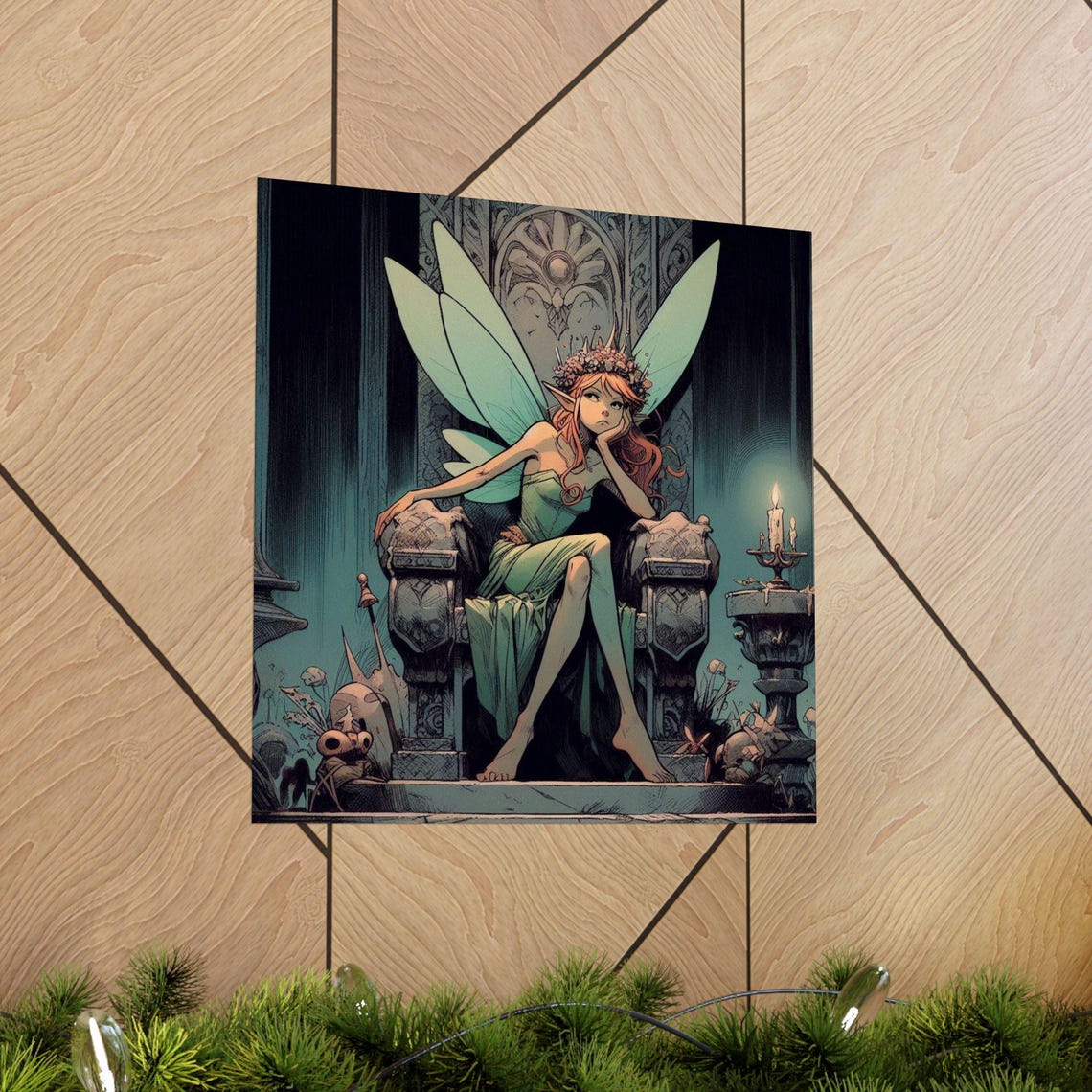 Bored Fairy Queen Resting on a Stone Throne in Candlelight Poster - Image 5
