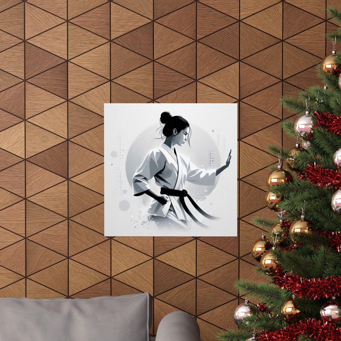 Monochrome Female Martial Artist Black Belt Sports Art Poster - Image 6