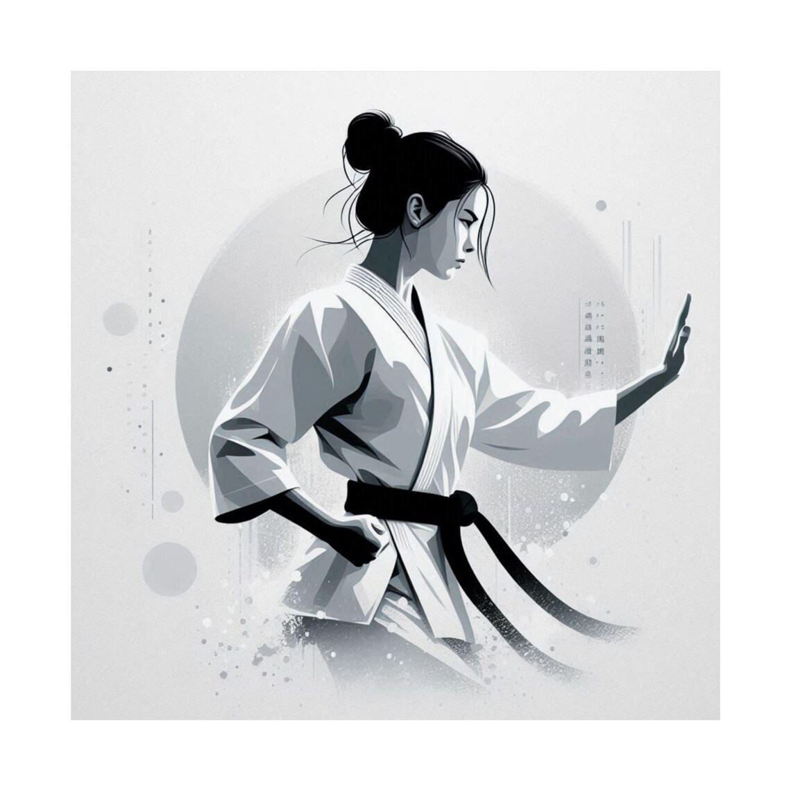 Monochrome Female Martial Artist Black Belt Sports Art Poster - Image 7