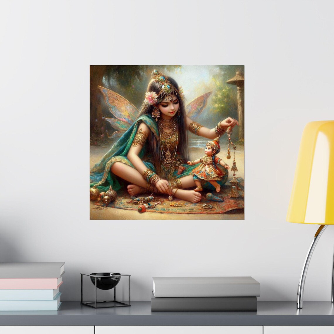Indian Fairy Girl with Gold Jewels and Child Fantasy Art Poster - Image 2