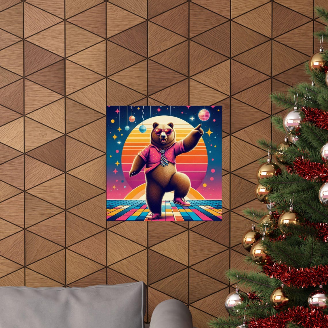 Groovy Retro Disco Dancing Bear in Sunglasses Funny Art Poster - Image 6