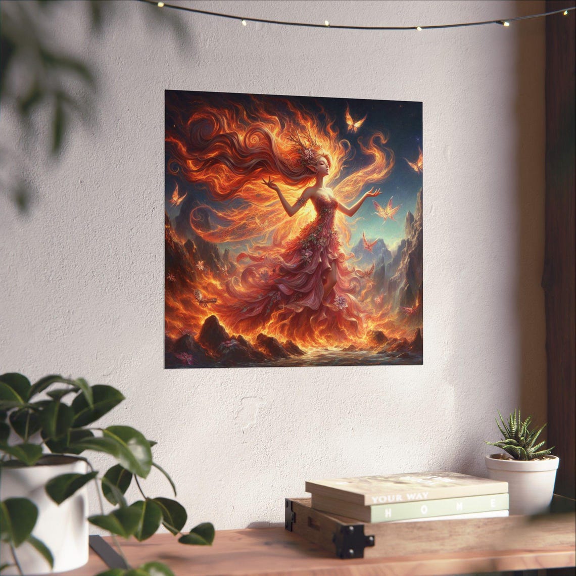 Fire Fairy Dancing amid Swirling Flames Dramatic Fantasy Art Poster - Image 4