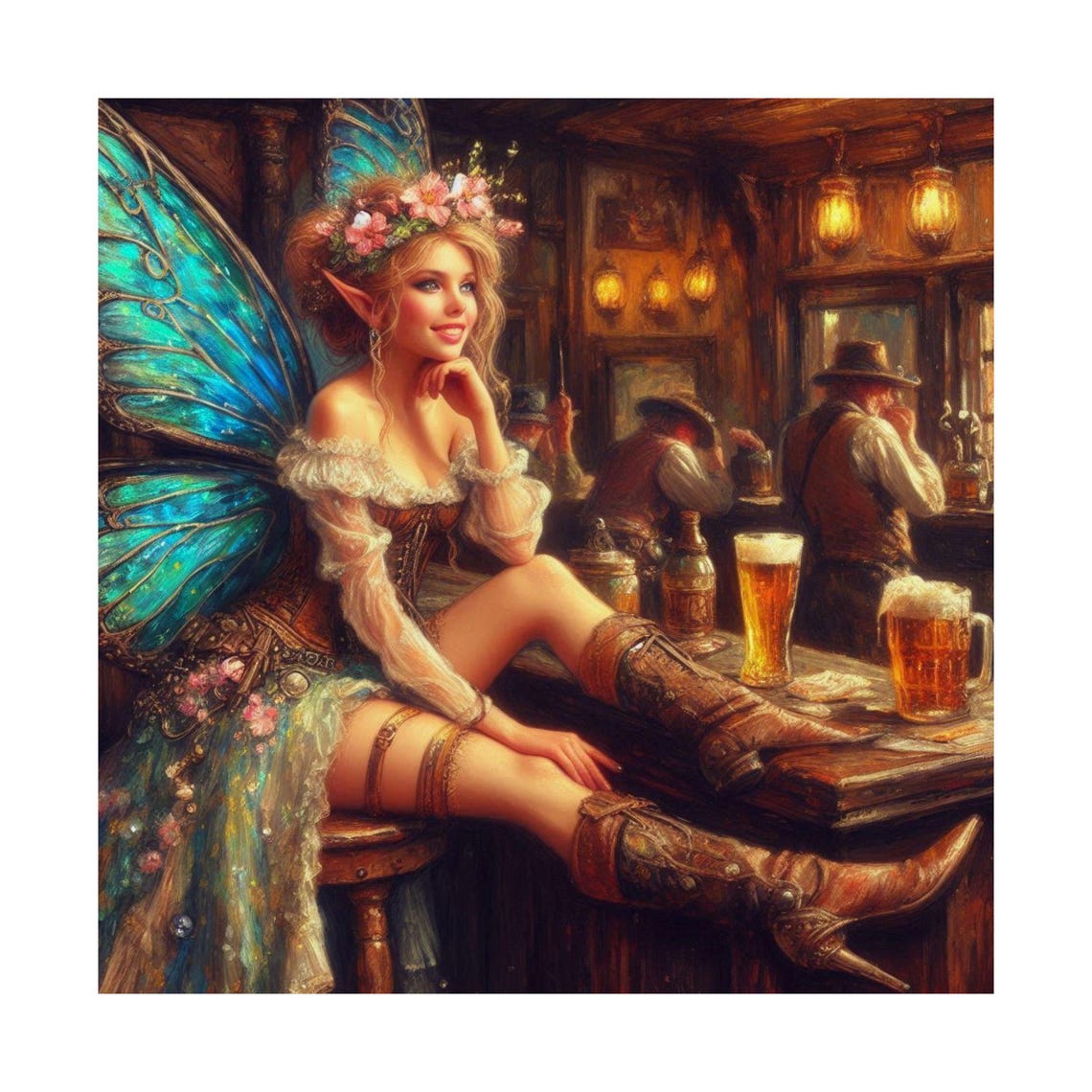 Fairy in a Western Saloon Bar with Boots and Beer Mugs Poster - Image 6