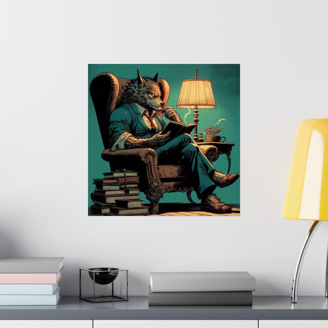 Werewolf Gentleman Reading a Book in an Armchair Humor Art Poster - Image 2