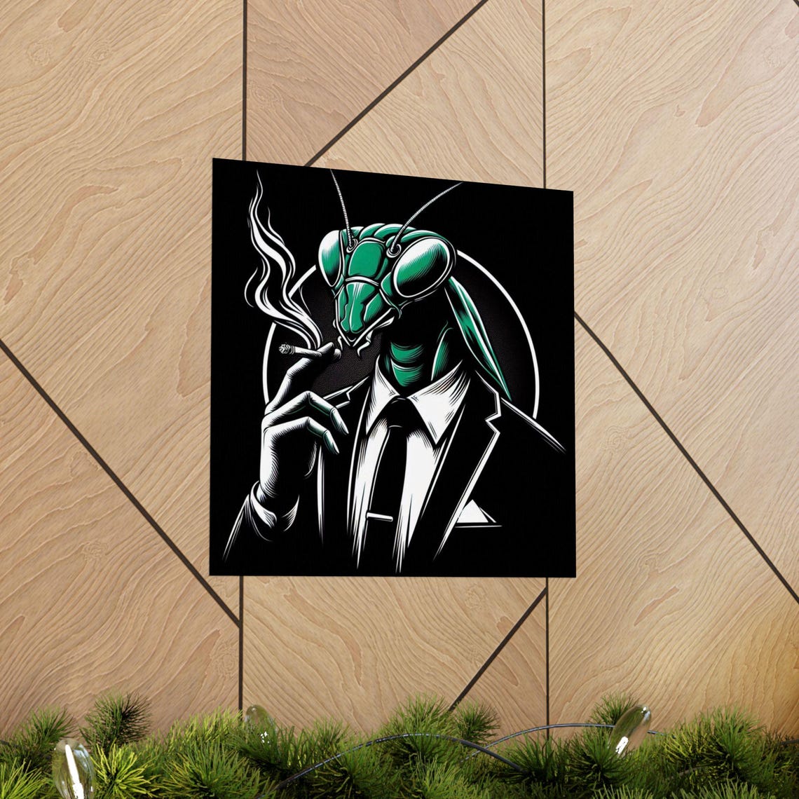 Suave Praying Mantis in a Suit Smoking Cigarette Noir Art Poster - Image 5