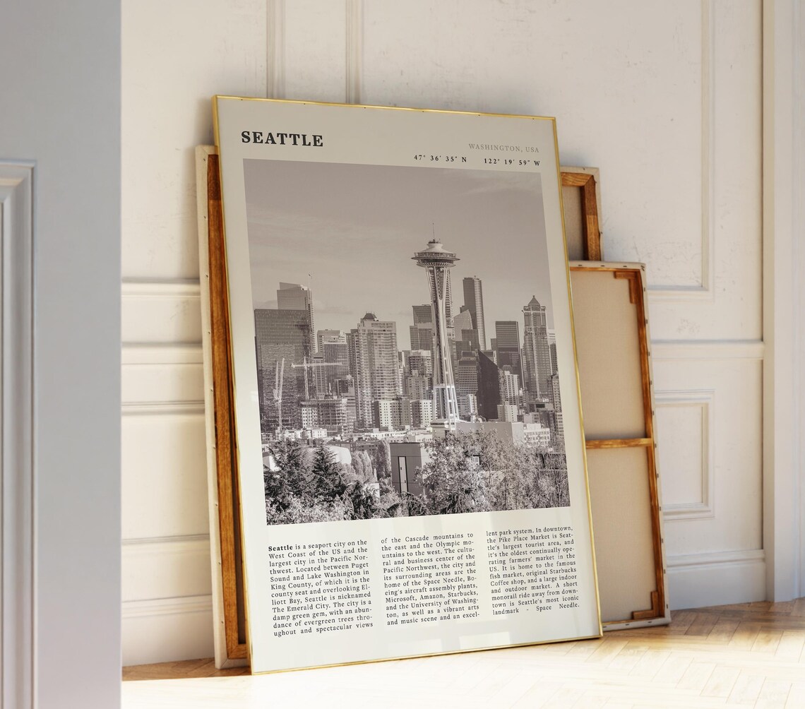 Seattle Washington Vintage Skyline Travel Poster
