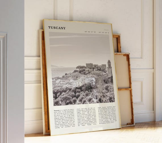 Tuscany Black White Italy Poster Vintage Travel Wall Art Print Idea For Lovers And Fans