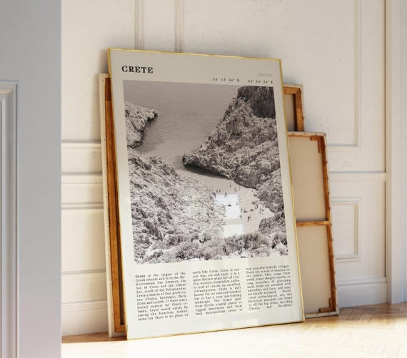 Crete Black White Poster Vintage Greece Print For Travel Lovers