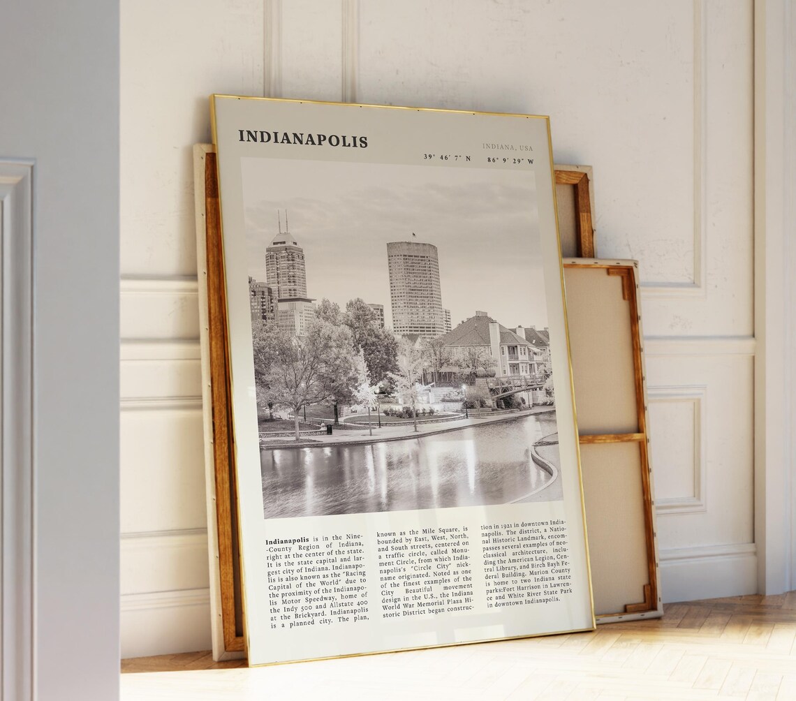 Indianapolis Vintage Indiana Poster Print, Gift For City Lovers