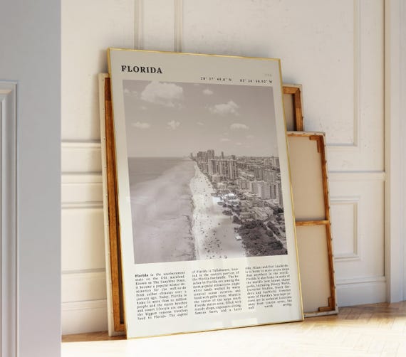 Florida Black White Poster Vintage Miami Beach Print For Lovers